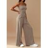 imagePRETTYGARDEN Summer Sets Women 2 Piece Outfits Asymmetrical Tube Tops and Pants Beach Vacation Airport Matching Lounge SetKhaki