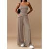 imagePRETTYGARDEN Summer Sets Women 2 Piece Outfits Asymmetrical Tube Tops and Pants Beach Vacation Airport Matching Lounge SetKhaki