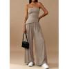 imagePRETTYGARDEN Summer Sets Women 2 Piece Outfits Asymmetrical Tube Tops and Pants Beach Vacation Airport Matching Lounge SetKhaki