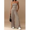 imagePRETTYGARDEN Summer Sets Women 2 Piece Outfits Asymmetrical Tube Tops and Pants Beach Vacation Airport Matching Lounge SetKhaki
