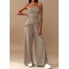 imagePRETTYGARDEN Summer Sets Women 2 Piece Outfits Asymmetrical Tube Tops and Pants Beach Vacation Airport Matching Lounge SetKhaki