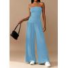 imagePRETTYGARDEN Summer Sets Women 2 Piece Outfits Asymmetrical Tube Tops and Pants Beach Vacation Airport Matching Lounge SetLight Blue