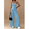 imagePRETTYGARDEN Summer Sets Women 2 Piece Outfits Asymmetrical Tube Tops and Pants Beach Vacation Airport Matching Lounge SetLight Blue