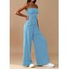 imagePRETTYGARDEN Summer Sets Women 2 Piece Outfits Asymmetrical Tube Tops and Pants Beach Vacation Airport Matching Lounge SetLight Blue
