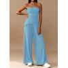 imagePRETTYGARDEN Summer Sets Women 2 Piece Outfits Asymmetrical Tube Tops and Pants Beach Vacation Airport Matching Lounge SetLight Blue