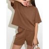 imagePRETTYGARDEN Womens 2 Piece Lounge Sets Short Sleeve Shirts Casual Tops Shorts Matching Clothing 2026 Summer Airport OutfitsBrown