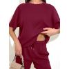 imagePRETTYGARDEN Womens 2 Piece Lounge Sets Short Sleeve Shirts Casual Tops Shorts Matching Clothing 2026 Summer Airport OutfitsBurgundy
