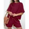 imagePRETTYGARDEN Womens 2 Piece Lounge Sets Short Sleeve Shirts Casual Tops Shorts Matching Clothing 2026 Summer Airport OutfitsBurgundy