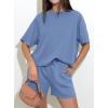 imagePRETTYGARDEN Womens 2 Piece Lounge Sets Short Sleeve Shirts Casual Tops Shorts Matching Clothing 2026 Summer Airport OutfitsDusty Blue