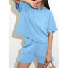 imagePRETTYGARDEN Womens 2 Piece Lounge Sets Short Sleeve Shirts Casual Tops Shorts Matching Clothing 2026 Summer Airport OutfitsLight Blue