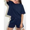 imagePRETTYGARDEN Womens 2 Piece Lounge Sets Short Sleeve Shirts Casual Tops Shorts Matching Clothing 2026 Summer Airport OutfitsNavy Blue