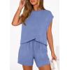 imagePRETTYGARDEN Womens 2 Piece Lounge Shorts Sets 2026 Summer Travel Outfits Casual Beach Vacation Clothes Spring SweatsuitsBlue