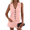 imagePRETTYGARDEN 2 Piece Sets for Women Spring Fashion 2026 Button Vest Tops High Waist Shorts Summer Business Casual OutfitsPink