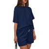 imagePRETTYGARDEN Womens 2 Piece Lounge Sets Short Sleeve Shirts Casual Tops Shorts Matching Clothing 2026 Summer Airport OutfitsNavy Blue