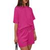 imagePRETTYGARDEN Womens 2 Piece Lounge Sets Short Sleeve Shirts Casual Tops Shorts Matching Clothing 2026 Summer Airport OutfitsRose Red