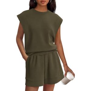 imagePRETTYGARDEN Womens 2 Piece Lounge Shorts Sets 2026 Summer Travel Outfits Casual Beach Vacation Clothes Spring SweatsuitsArmy Green