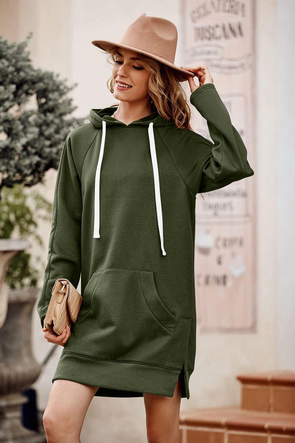 imagePRETTYGARDEN Sweatshirt for Women 2025 Fall Oversized Pullover Long Sleeve Casual Hoodie Dress Kangaroo Pocket Winter ClothesArmy Green