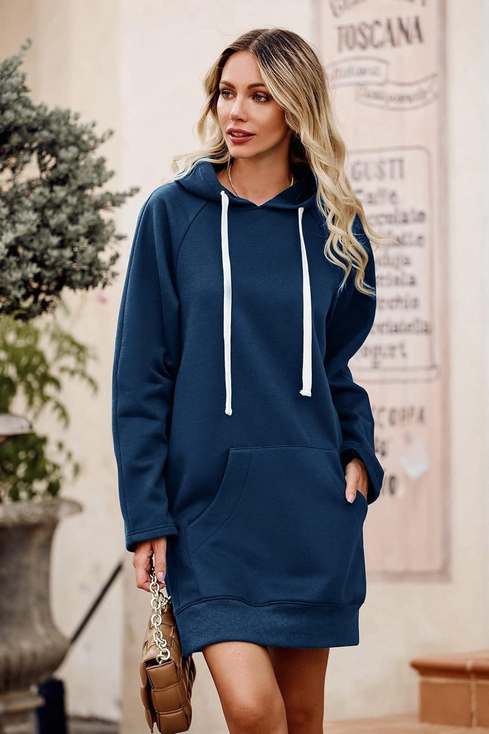 imagePRETTYGARDEN Sweatshirt for Women 2025 Fall Oversized Pullover Long Sleeve Casual Hoodie Dress Kangaroo Pocket Winter ClothesBlue