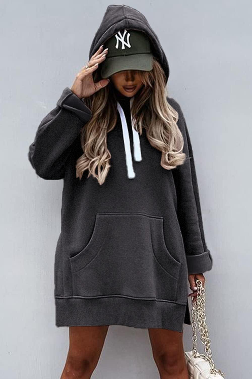 imagePRETTYGARDEN Sweatshirt for Women 2025 Fall Oversized Pullover Long Sleeve Casual Hoodie Dress Kangaroo Pocket Winter ClothesDark Grey