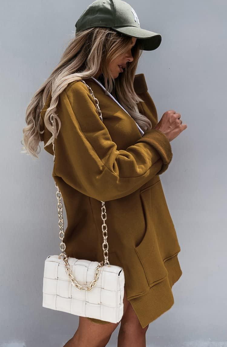 imagePRETTYGARDEN Sweatshirt for Women 2025 Fall Oversized Pullover Long Sleeve Casual Hoodie Dress Kangaroo Pocket Winter ClothesDark Khaki