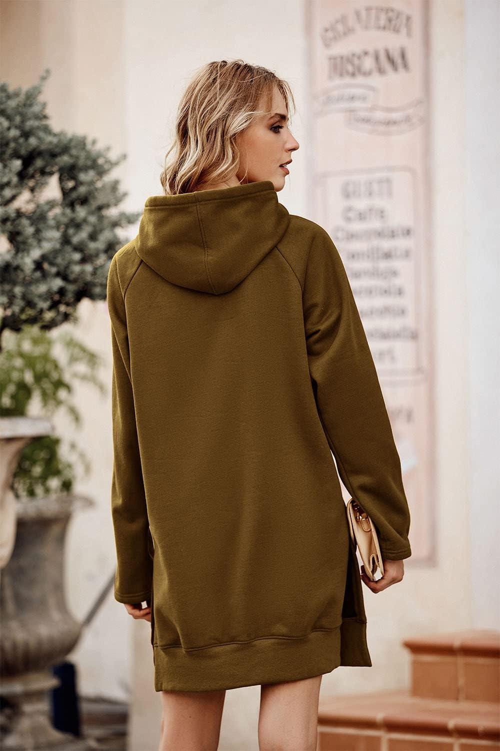 imagePRETTYGARDEN Sweatshirt for Women 2025 Fall Oversized Pullover Long Sleeve Casual Hoodie Dress Kangaroo Pocket Winter ClothesDark Khaki