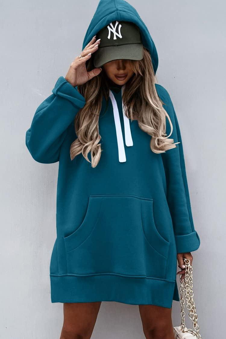 imagePRETTYGARDEN Sweatshirt for Women 2025 Fall Oversized Pullover Long Sleeve Casual Hoodie Dress Kangaroo Pocket Winter ClothesLake Blue