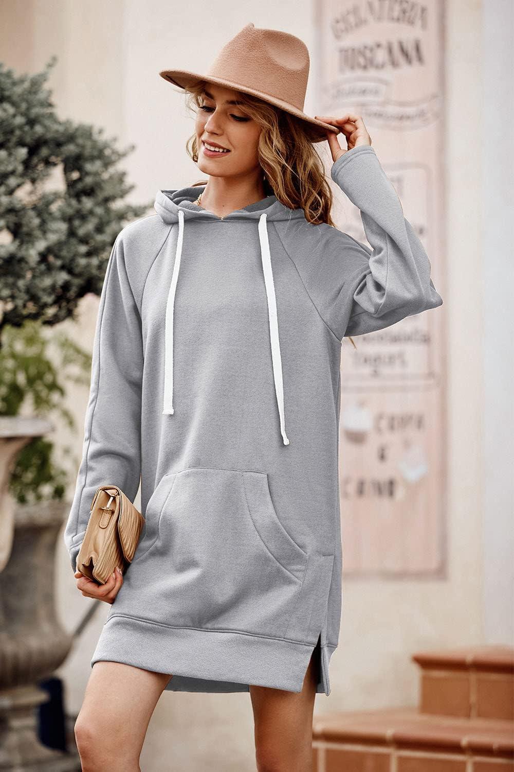 imagePRETTYGARDEN Sweatshirt for Women 2025 Fall Oversized Pullover Long Sleeve Casual Hoodie Dress Kangaroo Pocket Winter ClothesLight Grey