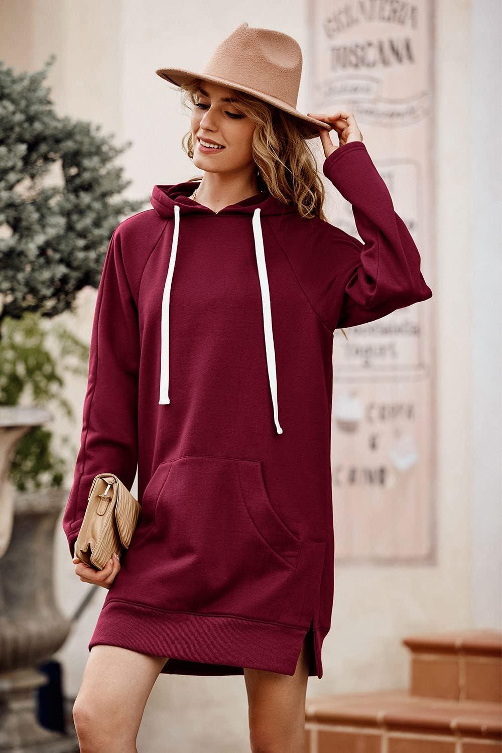 imagePRETTYGARDEN Sweatshirt for Women 2025 Fall Oversized Pullover Long Sleeve Casual Hoodie Dress Kangaroo Pocket Winter ClothesWine Red