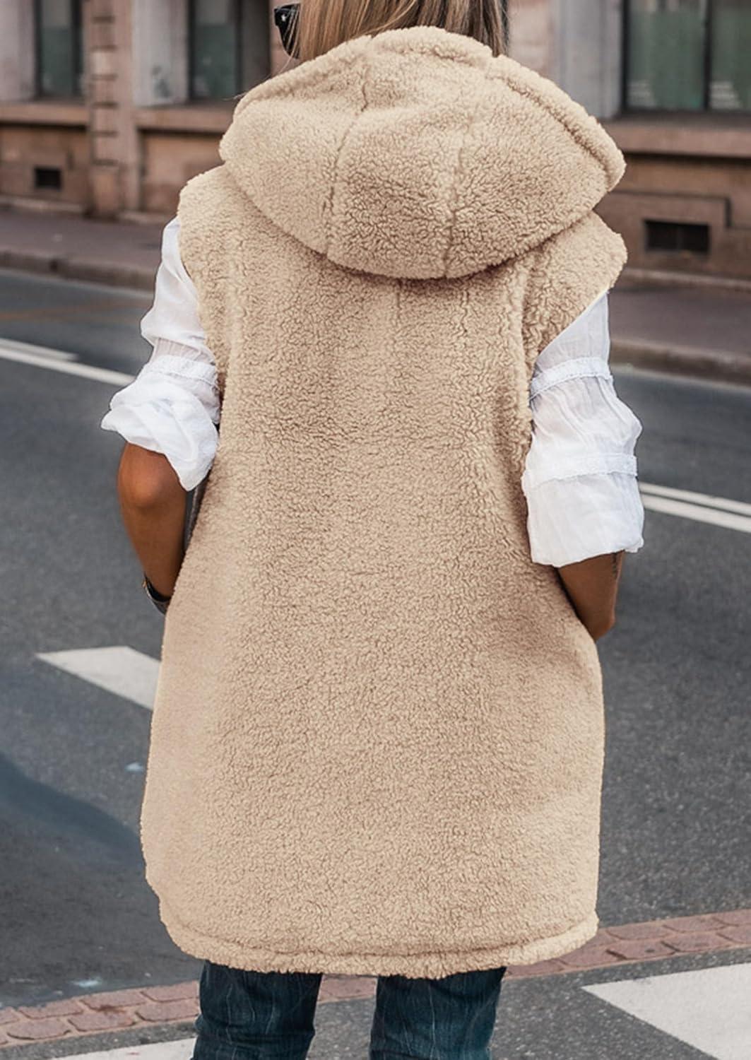 imagePRETTYGARDEN Womens 2025 Fall Reversible Long Vests Sleeveless Fleece Jacket Zip Up Hoodie Pockets Warm Coat Winter ClothingRoyal Blue