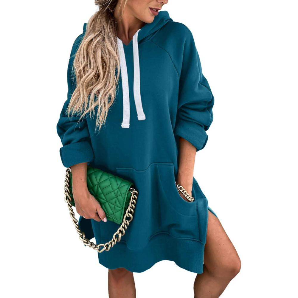 imagePRETTYGARDEN Sweatshirt for Women 2025 Fall Oversized Pullover Long Sleeve Casual Hoodie Dress Kangaroo Pocket Winter ClothesLake Blue