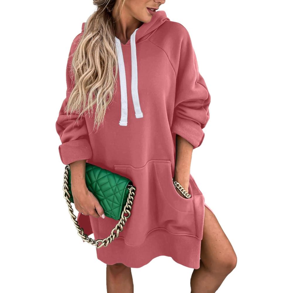 imagePRETTYGARDEN Sweatshirt for Women 2025 Fall Oversized Pullover Long Sleeve Casual Hoodie Dress Kangaroo Pocket Winter ClothesPink