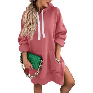 imagePRETTYGARDEN Sweatshirt for Women 2025 Fall Oversized Pullover Long Sleeve Casual Hoodie Dress Kangaroo Pocket Winter ClothesPink