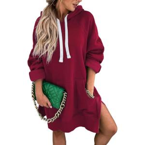 imagePRETTYGARDEN Sweatshirt for Women 2025 Fall Oversized Pullover Long Sleeve Casual Hoodie Dress Kangaroo Pocket Winter ClothesWine Red