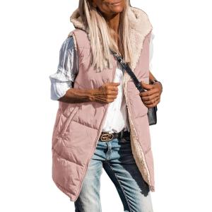 imagePRETTYGARDEN Womens 2025 Fall Reversible Long Vests Sleeveless Fleece Jacket Zip Up Hoodie Pockets Warm Coat Winter ClothingLight Pink