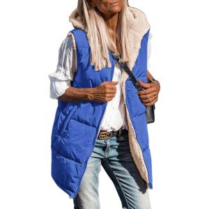 imagePRETTYGARDEN Womens 2025 Fall Reversible Long Vests Sleeveless Fleece Jacket Zip Up Hoodie Pockets Warm Coat Winter ClothingRoyal Blue
