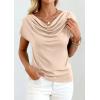 imagePRETTYGARDEN Blouses for Women Dressy Casual 2026 Summer Cowl Neck Short Sleeve Tops Spring Work Office Teacher ShirtsApricot