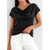imagePRETTYGARDEN Blouses for Women Dressy Casual 2026 Summer Cowl Neck Short Sleeve Tops Spring Work Office Teacher ShirtsBlack