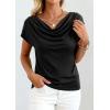 imagePRETTYGARDEN Blouses for Women Dressy Casual 2026 Summer Cowl Neck Short Sleeve Tops Spring Work Office Teacher ShirtsBlack