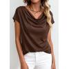 imagePRETTYGARDEN Blouses for Women Dressy Casual 2026 Summer Cowl Neck Short Sleeve Tops Spring Work Office Teacher ShirtsBrown