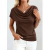 imagePRETTYGARDEN Blouses for Women Dressy Casual 2026 Summer Cowl Neck Short Sleeve Tops Spring Work Office Teacher ShirtsBrown