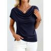 imagePRETTYGARDEN Blouses for Women Dressy Casual 2026 Summer Cowl Neck Short Sleeve Tops Spring Work Office Teacher ShirtsNavy Blue