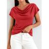 imagePRETTYGARDEN Blouses for Women Dressy Casual 2026 Summer Cowl Neck Short Sleeve Tops Spring Work Office Teacher ShirtsRed