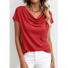 imagePRETTYGARDEN Blouses for Women Dressy Casual 2026 Summer Cowl Neck Short Sleeve Tops Spring Work Office Teacher ShirtsRed