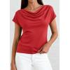 imagePRETTYGARDEN Blouses for Women Dressy Casual 2026 Summer Cowl Neck Short Sleeve Tops Spring Work Office Teacher ShirtsRed