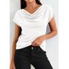 imagePRETTYGARDEN Blouses for Women Dressy Casual 2026 Summer Cowl Neck Short Sleeve Tops Spring Work Office Teacher ShirtsWhite