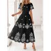 imagePRETTYGARDEN Boho Dresses for Women 2026 Summer Spring Casual Floral Short Sleeve V Neck Maxi Elastic Waist Dress PocketsBlack White Flower