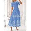 imagePRETTYGARDEN Boho Dresses for Women 2026 Summer Spring Casual Floral Short Sleeve V Neck Maxi Elastic Waist Dress PocketsLight Blue White Flower