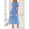 imagePRETTYGARDEN Boho Dresses for Women 2026 Summer Spring Casual Floral Short Sleeve V Neck Maxi Elastic Waist Dress PocketsLight Blue White Flower
