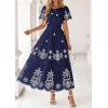 imagePRETTYGARDEN Boho Dresses for Women 2026 Summer Spring Casual Floral Short Sleeve V Neck Maxi Elastic Waist Dress PocketsNavy Blue White Flower