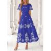 imagePRETTYGARDEN Boho Dresses for Women 2026 Summer Spring Casual Floral Short Sleeve V Neck Maxi Elastic Waist Dress PocketsRoyal Blue White Flower